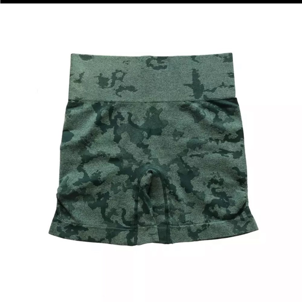 Green camo print shorts